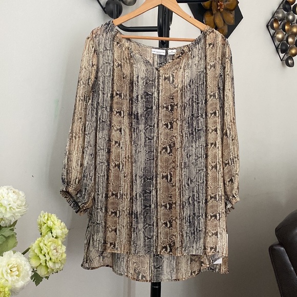 LIz Claiborne Chiffon V-Neck Long Sleeve Striped Tunic Top - Picture 8 of 11